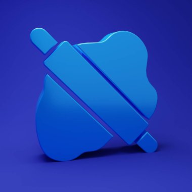 Mavi arka planda mavi yuvarlak mangır simgesi var. Minimalizm kavramı. 3 Boyutlu resimleme.