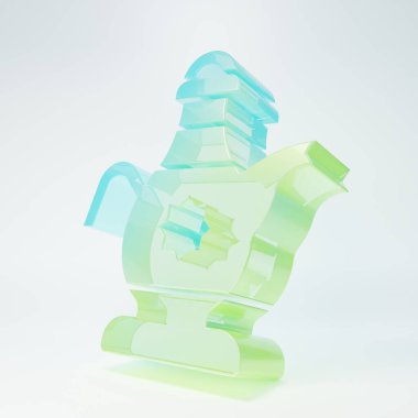 Buzlu cam, İslami çaydanlık ikonu beyaz arka planda izole edilmiş. Minimalizm kavramı. 3 Boyutlu resimleme.