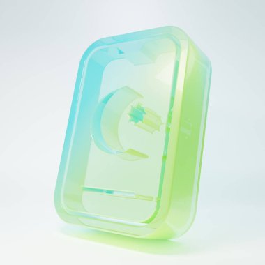 Buzlu cam yıldız ve hilal - beyaz arka planda izole edilmiş İslam ikonunun sembolü. Din sembolü. Minimalizm kavramı. 3 Boyutlu resimleme.