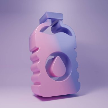 Mor arka planda izole edilmiş bir şişe su ikonu. Soda su içme tabelası. Minimalizm kavramı. 3 Boyutlu resimleme.