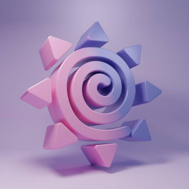 Mor arkaplanda izole edilmiş Mor Güneş simgesi. Yaz sembolü. Güneşli bir gün. Minimalizm kavramı. 3 Boyutlu resimleme.