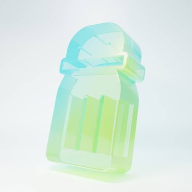 Beyaz arka planda izole edilmiş buzlu cam tuz ikonu. Yemek pişirme baharatları. Minimalizm kavramı. 3 Boyutlu resimleme.