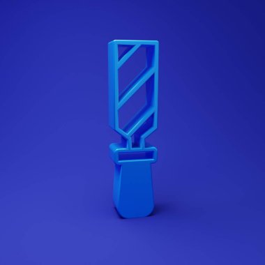 Mavi arkaplanda mavi Rasp metal dosya simgesi izole edildi. Ahşap ve metalle çalışmak için Rasp. Tezgah ve atölye için alet. Minimalizm kavramı. 3 Boyutlu resimleme.
