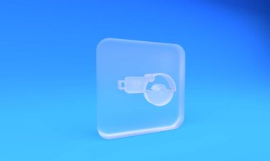 Buzlu cam açı öğütücü simgesi mavi arkaplanda izole edilmiş. Kare buzlu cam düğme. 3 Boyutlu resimleme.