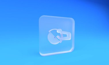 Buzlu cam açı öğütücü simgesi mavi arkaplanda izole edilmiş. Kare buzlu cam düğme. 3 Boyutlu resimleme.