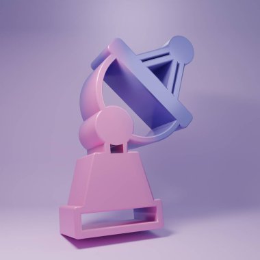 Mor uydu çanağı simgesi mor arkaplanda izole edildi. Radyo anten, astronomi ve uzay araştırması. Minimalizm kavramı. 3 Boyutlu resimleme.