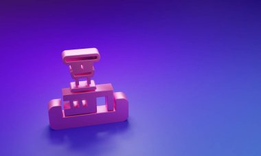 Pembe Havaalanı kontrol kulesi ikonu mor-mavi arka planda izole edildi. Minimalizm kavramı. 3 Boyutlu resimleme.