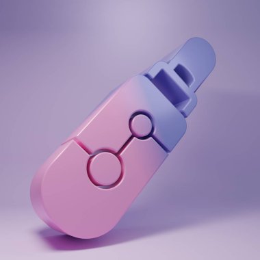 Purple Electronic cigarette icon isolated on purple background. Vape smoking tool. Vaporizer Device. Minimalism concept. 3D render illustration.