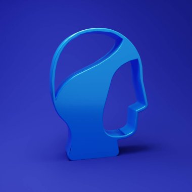 Mavi Dalış başlığı simgesi mavi arkaplanda izole edildi. Zıpkınla balık avlama şapkası. Su altı ekipmanları. Minimalizm kavramı. 3 Boyutlu resimleme.