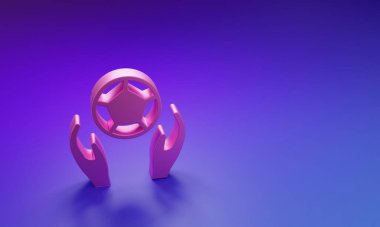 Mor-mavi arka planda izole edilmiş pembe futbol topu ikonu. Spor malzemeleri. Minimalizm kavramı. 3 Boyutlu resimleme.