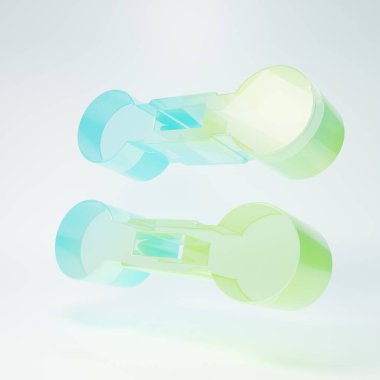 Frosted glass Dumbbell icon isolated on white background. Muscle lifting, fitness barbell, sports equipment. Minimalism concept. 3D render illustration.