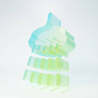 Frosted glass Shower head with water drops flowing icon isolated on white background. Minimalism concept. 3D render illustration.