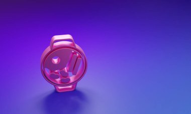 Mor-mavi arka planda izole edilmiş erişte ikonlu pembe Ramen çorba kasesi. Bir kase geleneksel Asya erişte çorbası. Minimalizm kavramı. 3 Boyutlu resimleme.