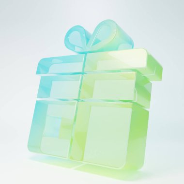 Beyaz arka planda izole edilmiş buzlu cam hediye kutusu simgesi. Minimalizm kavramı. 3 Boyutlu resimleme.