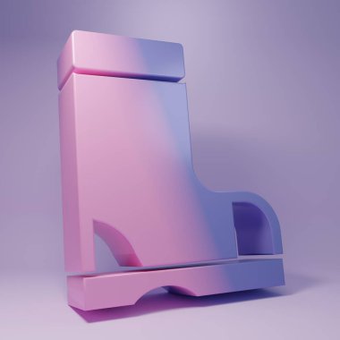 Mor su geçirmez lastik bot ikonu, mor arka planda izole edilmiş. Yağmurlu hava, balıkçılık, bahçe işleri için çizme. Minimalizm kavramı. 3 Boyutlu resimleme.