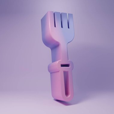 Purple Fork icon isolated on purple background. Cutlery symbol. Minimalism concept. 3D render illustration.