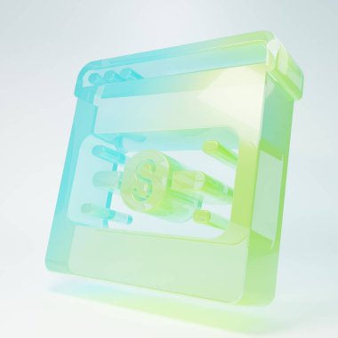 Frosted glass Online shopping on screen icon isolated on white background. Concept e-commerce, e-business, online business marketing. Minimalism concept. 3D render illustration.