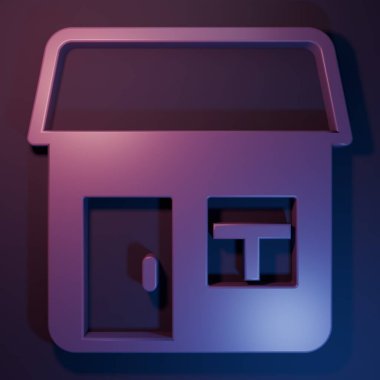 Mor Ev ikonu, mor-mavi arka planda izole edilmiş. Ev sembolü. Minimalizm kavramı. 3 Boyutlu resimleme.