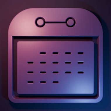 Mor Takvim simgesi mor-mavi arkaplanda izole edildi. Olay hatırlatma sembolü. Minimalizm kavramı. 3 Boyutlu resimleme.