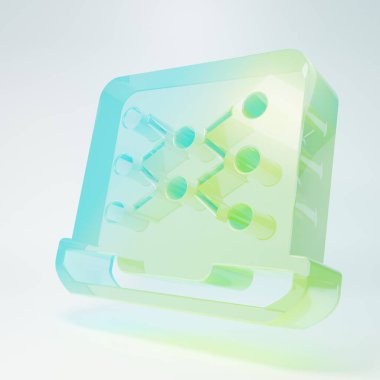 Beyaz zemin üzerinde izole edilmiş buzlu cam sinirsel ağ simgesi. Yapay zeka yapay zekası. Minimalizm kavramı. 3 Boyutlu resimleme.