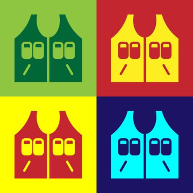 Pop Art Hunting ceket ikonu renk arkaplanında izole edilmiş. Av yeleği. Vektör.