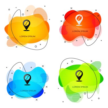 Beyaz arka planda kahve çekirdeği ikonu olan siyah bir yer. Sıvı şekilli soyut pankart. Vektör.