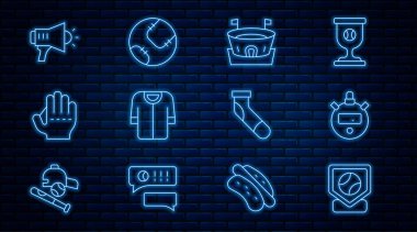 Beyzbol sahası sttopwatch tişört eldiveni, megafon çorap ve ikon. Vektör.