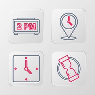 Eski kum saati konumunu saat ve dijital alarm simgesiyle ayarla. Vektör.