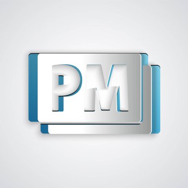 Kağıt kesiği Başbakanlık simgesi gri arkaplanda izole edildi. Zaman sembolü. Kağıt sanatı tarzı. Vektör.