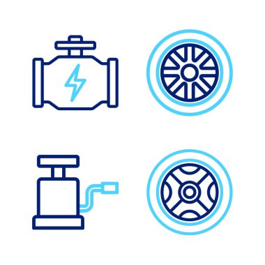 Otomobil tekeri hava pompası ve motor simgesini kontrol et. Vektör.