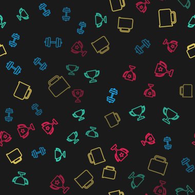 Hattı belirle Dumbbell, Kupa kupası, kahve ve kusursuz desen. Vektör.