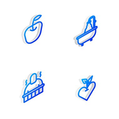 Küvet, elma, sauna, spa prosedürleri ve kalp ikonu ayarlayın. Vektör.