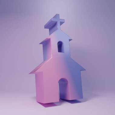 Mor Kilise binası ikonu, mor arka planda izole edilmiş. Hıristiyan Kilisesi. Kilisenin dini. Minimalizm kavramı. 3 Boyutlu resimleme.