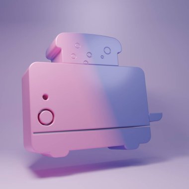 Mor arkaplanda izole edilmiş tost ikonu olan mor tost makinesi. Minimalizm kavramı. 3 Boyutlu resimleme.