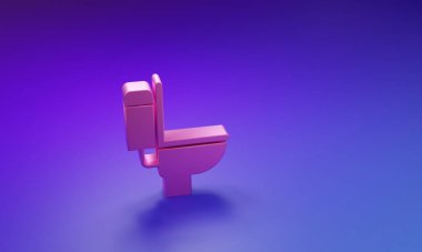 Mor-mavi arka planda izole edilmiş pembe klozet ikonu. Minimalizm kavramı. 3 Boyutlu resimleme.