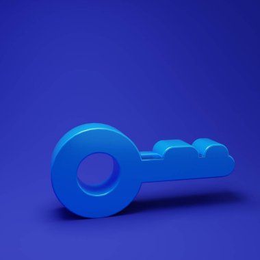 Blue Key icon isolated on blue background. Minimalism concept. 3D render illustration.