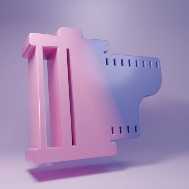 Mor Kamera klasik film rulo kartuş simgesi mor arkaplanda izole edilmiş. Film makarası. 35 mm 'lik film kutusu. Film şeridi fotoğrafçısı. Minimalizm kavramı. 3 Boyutlu resimleme.