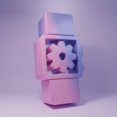 Mor Akıllı ayar simgesi mor arkaplanda izole edildi. Akıllı saat ayarları. Minimalizm kavramı. 3 Boyutlu resimleme.