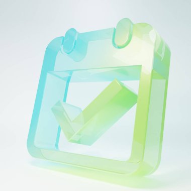 Beyaz arkaplanda işaretleme simgesi izole edilmiş buzlu cam takvimi. Minimalizm kavramı. 3 Boyutlu resimleme.