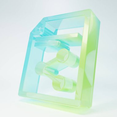 Buzlu cam paylaşım dosya simgesi beyaz arkaplanda izole edildi. Dosya paylaşımı. Dosya aktarım işareti. Minimalizm kavramı. 3 Boyutlu resimleme.