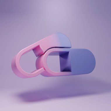 Mor İlaç hapı ya da mor arka planda izole edilmiş tablet ikonu. Kapsül hapı ve uyuşturucu işareti. Eczane tasarımı. Minimalizm kavramı. 3 Boyutlu resimleme.