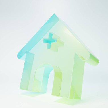 Buzlu cam Veterinerlik Hastanesi, Klinik veya hayvan ikonu için evcil hayvan dükkanı beyaz arka planda izole edilmiş. Veteriner ya da veteriner kliniği. Minimalizm kavramı. 3 Boyutlu resimleme.