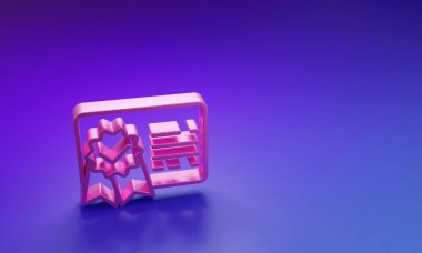 Mor-mavi arkaplanda pembe sertifika şablon simgesi izole edildi. Başarı, ödül, diploma, burs, diploma. İş başarısı sertifikası Minimalizm kavramı. 3 Boyutlu resimleme.