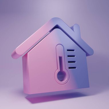 Mor Ev sıcaklığı ikonu mor arka planda izole edilmiş. Termometre simgesi. Minimalizm kavramı. 3 Boyutlu resimleme.