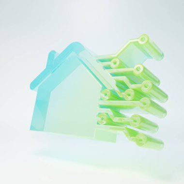 Buzlu cam Akıllı ev simgesi beyaz arka planda izole edilmiş. Uzaktan kumanda. Minimalizm kavramı. 3 Boyutlu resimleme.