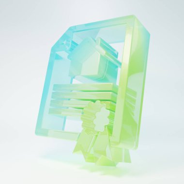 Frosted glass House contract icon isolated on white background. Contract creation service, document formation, application form composition. Minimalism concept. 3D render illustration.