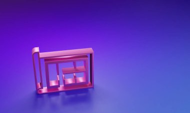 Pembe Ev planı simgesi mor-mavi arka planda izole edildi. Minimalizm kavramı. 3 Boyutlu resimleme.