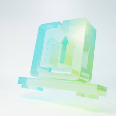 Beyaz arka planda izole edilmiş palet simgesinin üzerindeki buzlu cam karton kutular. Kırılgan işaretli kapalı karton teslimat kutusu. Minimalizm kavramı. 3 Boyutlu resimleme.