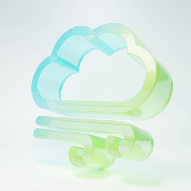 Buzlu cam rüzgarlı hava ikonu beyaz arkaplanda izole edildi. Bulut ve rüzgar. Minimalizm kavramı. 3 Boyutlu resimleme.