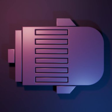 Mor renkli elektrik motor simgesi mor-mavi arkaplanda izole edildi. Araba alternatörü. Minimalizm kavramı. 3 Boyutlu resimleme.